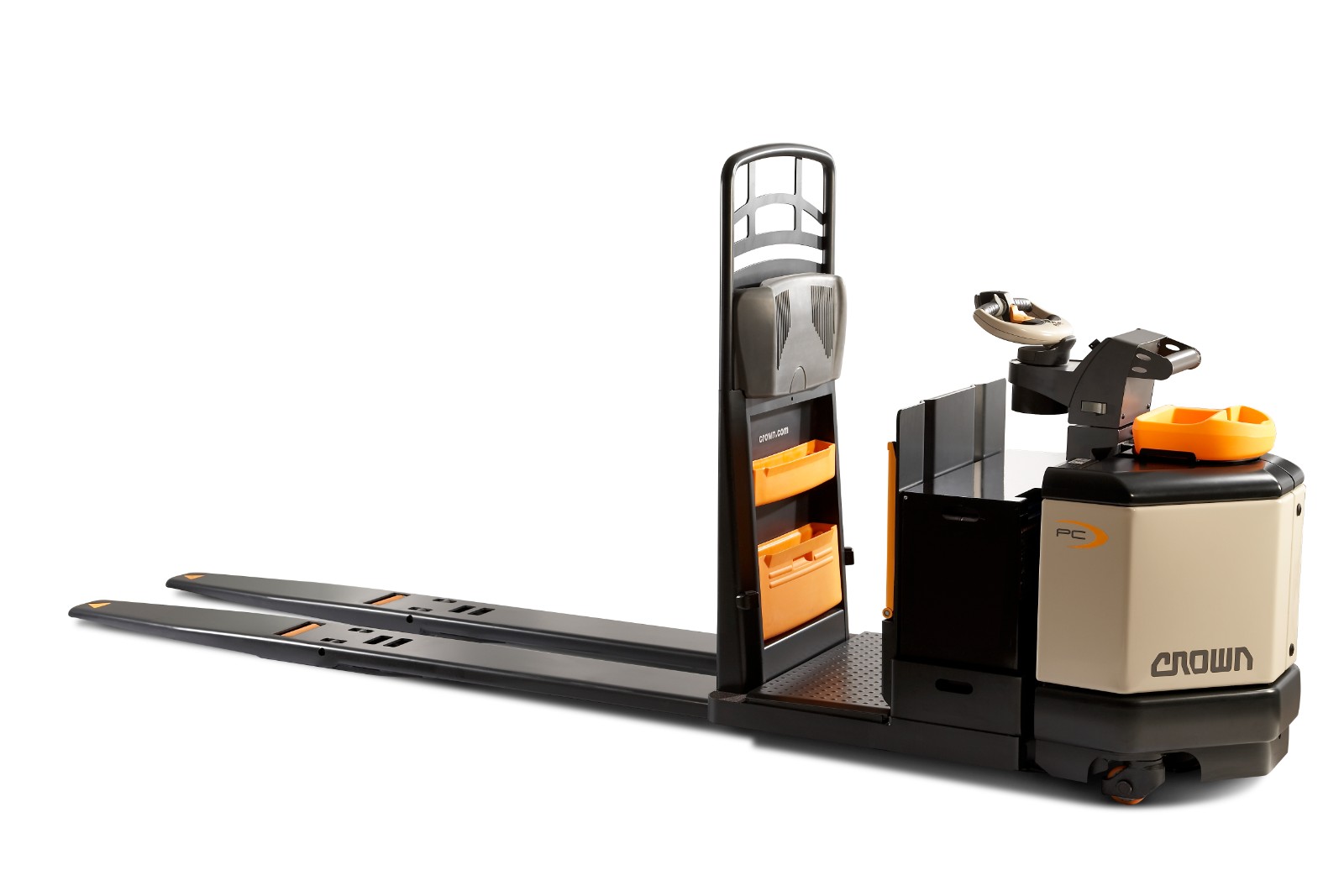 Crown PC Series Center-Controlled Rider Pallet Truck – High-efficiency warehouse order picker.
